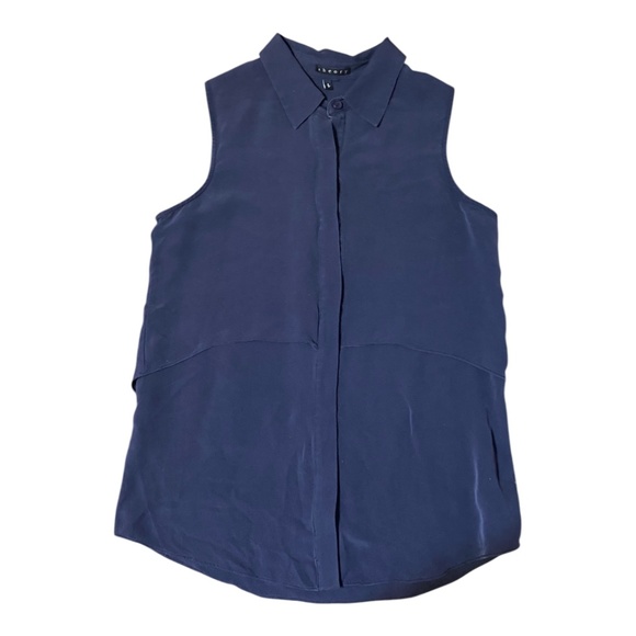 Theory Silk sleeveles, collard, button up top. Sz S - Picture 8 of 15